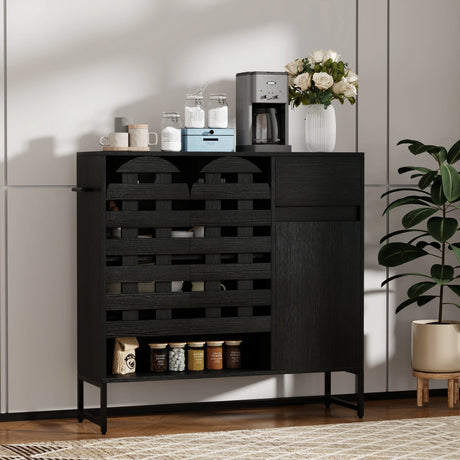 Black Woven Door Buffet Cabinet With Adjustable Storage - Omega Lifestyles