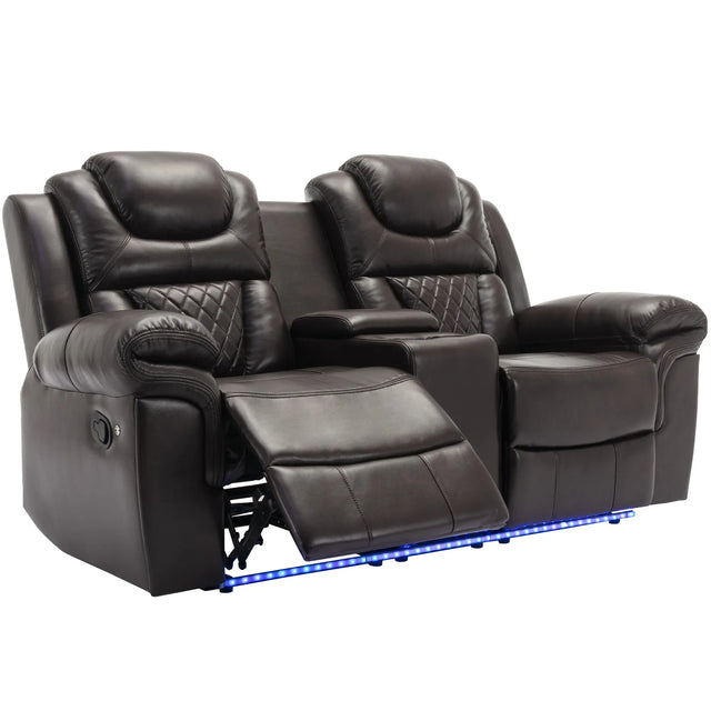Manual Faux Leather Recliner Chair With Hidden Storage And LED - Omega Lifestyles