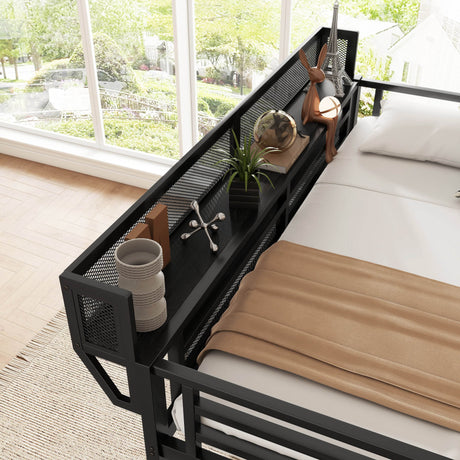 Twin Metal Loft Bed With Stairs Storage Shelves - Omega Lifestyles