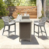 Outdoor Patio Aluminum Wicker Bar Table With Stools Set Of 3 - Omega Lifestyles