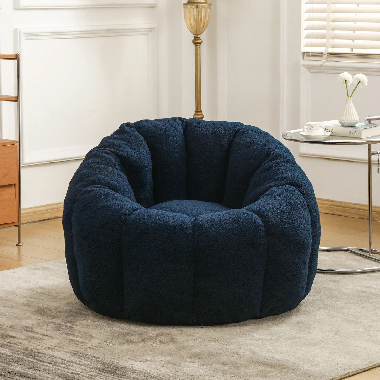 Plush Teddy Fabric Ergonomic Foam Filled Bean Bag Chair - Omega Lifestyles