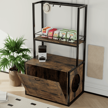 Modern Rustic Brown Hidden Cat Litter Box Enclosure Furniture - Omega Lifestyles