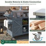 Farmhouse Solid Fir Wood Outdoor Kitchen Island Cart - Omega Lifestyles