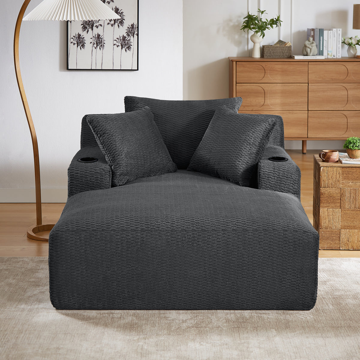 Oversized Dark Grey Faux Fur Plush Chaise Lounge Chair