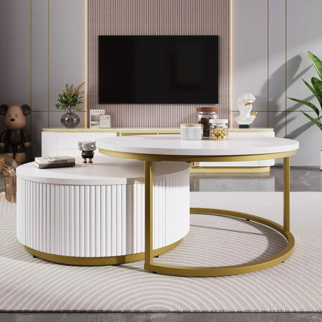 Modern Round Nesting MDF Coffee Table With Drawer - Sleep Galleria