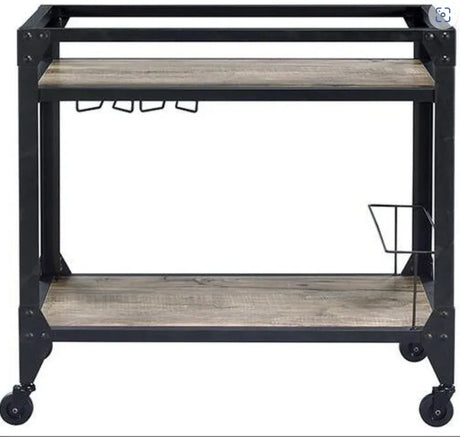 Rustic Oak Metal Serving Cart With Wine Rack - Omega Lifestyles