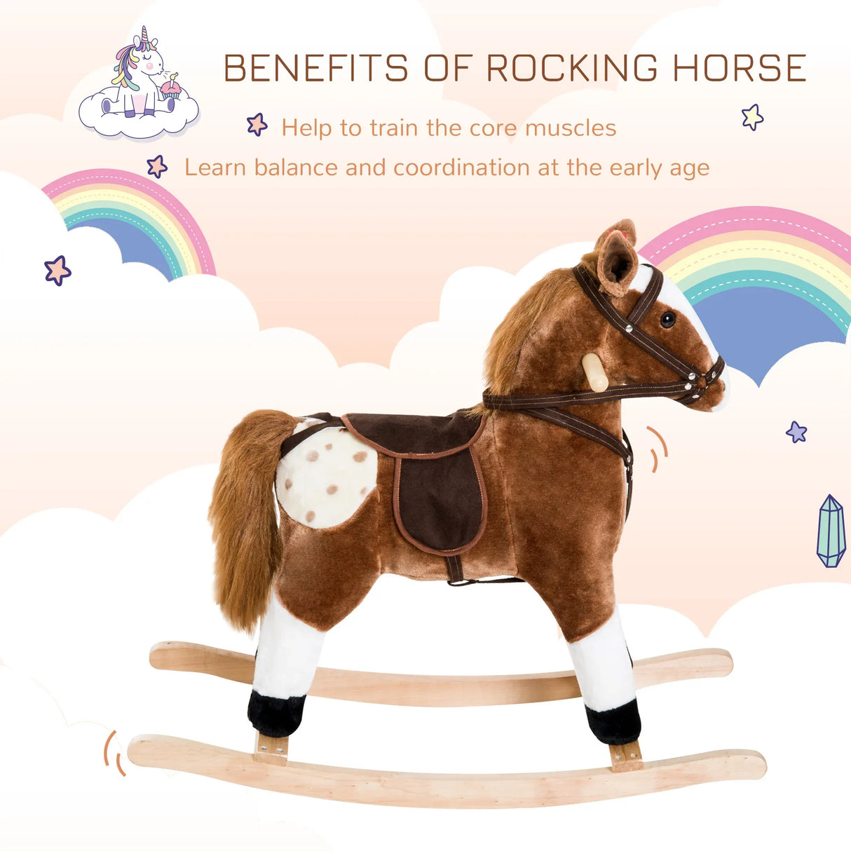 Kids Plush Rocking Horse Toy With Realistic Sounds - Omega Lifestyles