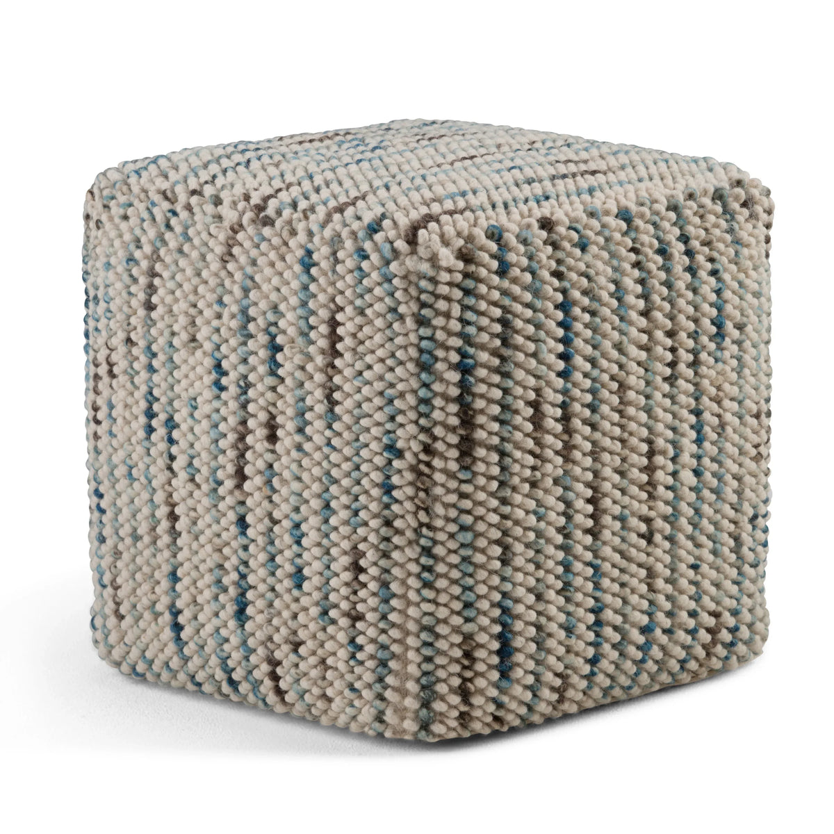 Multi-Color Handwoven Wool Fabric Cube Pouf - Omega Lifestyles