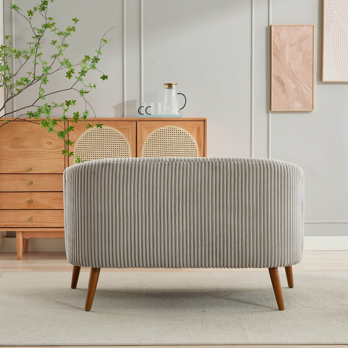 Corduroy Upholstered Modern Gray Loveseat Sofa With Walnut Legs - Omega Lifestyles