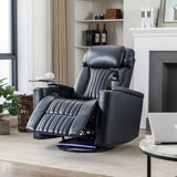Power Swivel Blue PU Leather Recliner Chair With Tray Table - Omega Lifestyles