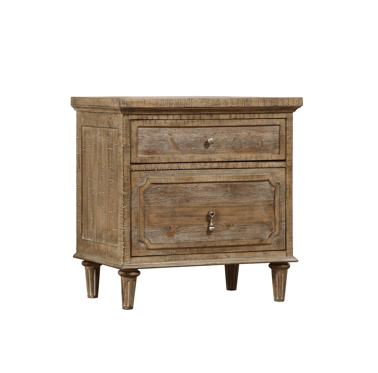 Solid Wood Taupe Rustic Casual 2-Drawer Nightstand