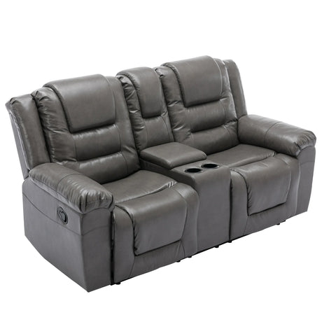 Grey Manual Recliner Chair With Storage Box And Cup Holders - Omega Lifestyles