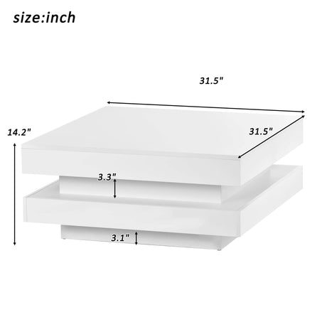 High Gloss White Particle Board Coffee Table With LED Lights - Sleep Galleria