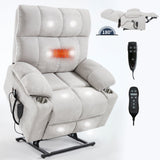 Beige Chenille Power Lift Recliner Chair With Massage Heating - Omega Lifestyles