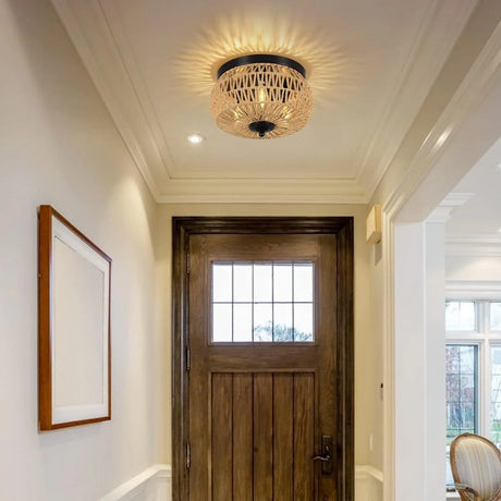 Hand-Woven Rattan Flush Mount 3-Light Ceiling Fixture - Omega Lifestyles