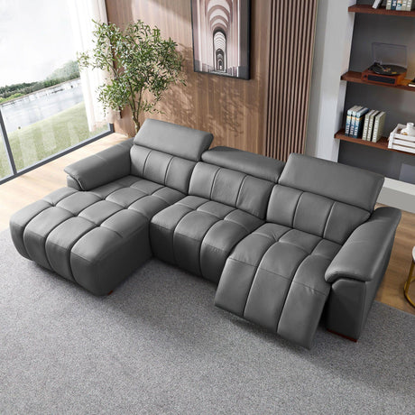 Electric Reclining Genuine Leather L-Shaped Chaise Sofa - Omega Lifestyles