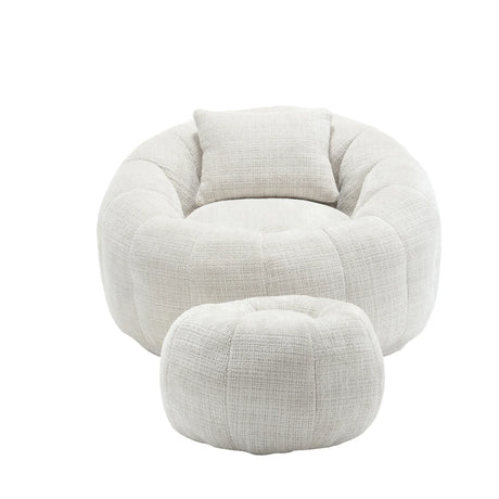 Ergonomic Chenille Foam-Padded Round Chair With Ottoman - Omega Lifestyles