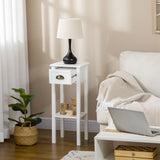 White MDF 2-Tier Side Table With Drawer and Shelf - Omega Lifestyles