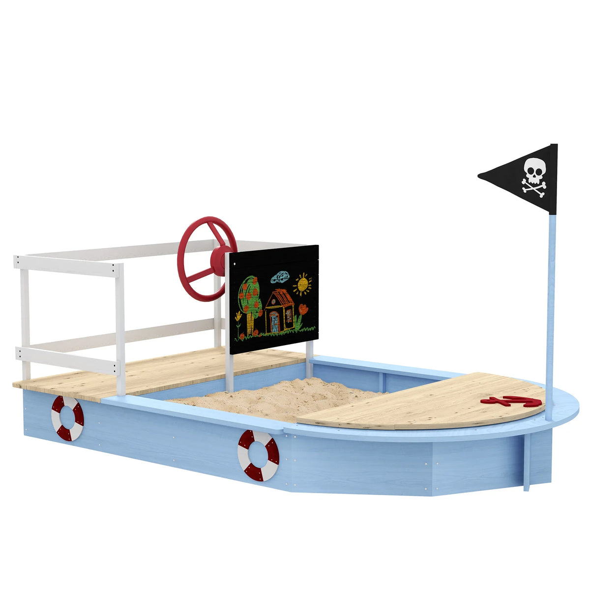 Wooden Pirate Ship Design Kids Sandbox Playset - Omega Lifestyles