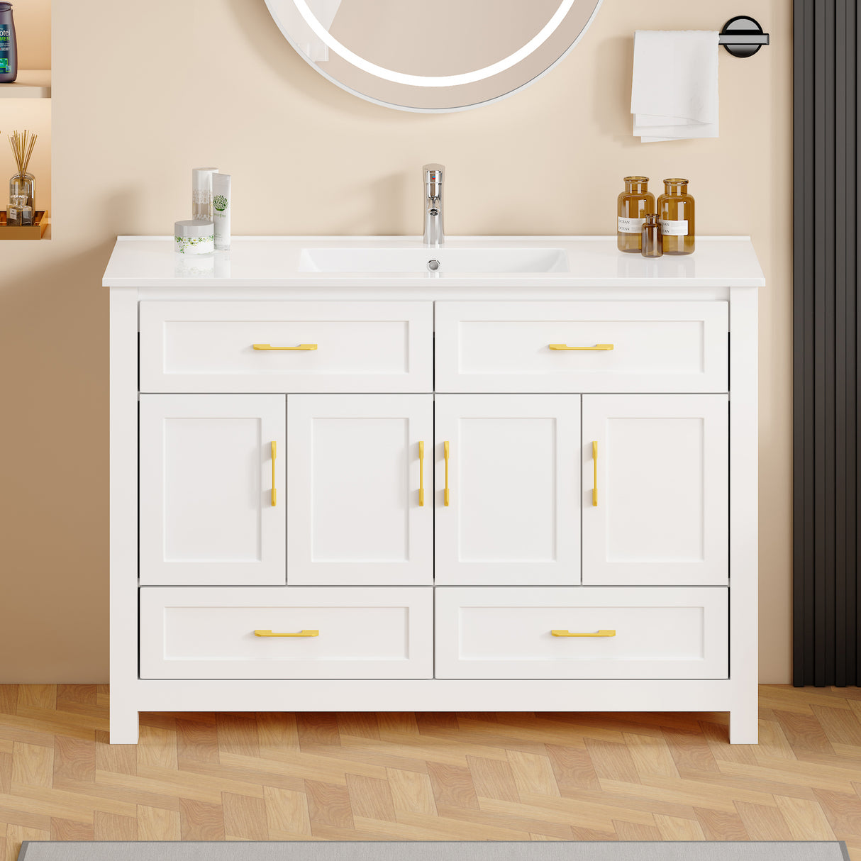 48-Inch White MDF Bathroom Vanity With Ceramic Sink