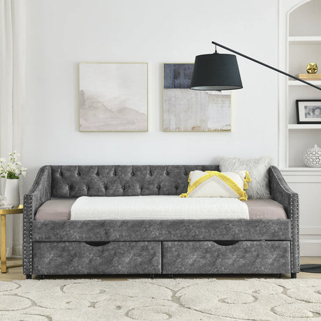 Twin Upholstered Tufted Daybed With Storage Drawers - Omega Lifestyles