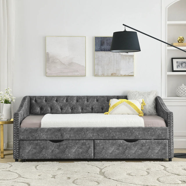 Twin Upholstered Tufted Daybed With Storage Drawers - Omega Lifestyles