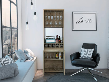 Light Oak 71-Inch Bar Cabinet With Wine Glass Rack - Omega Lifestyles