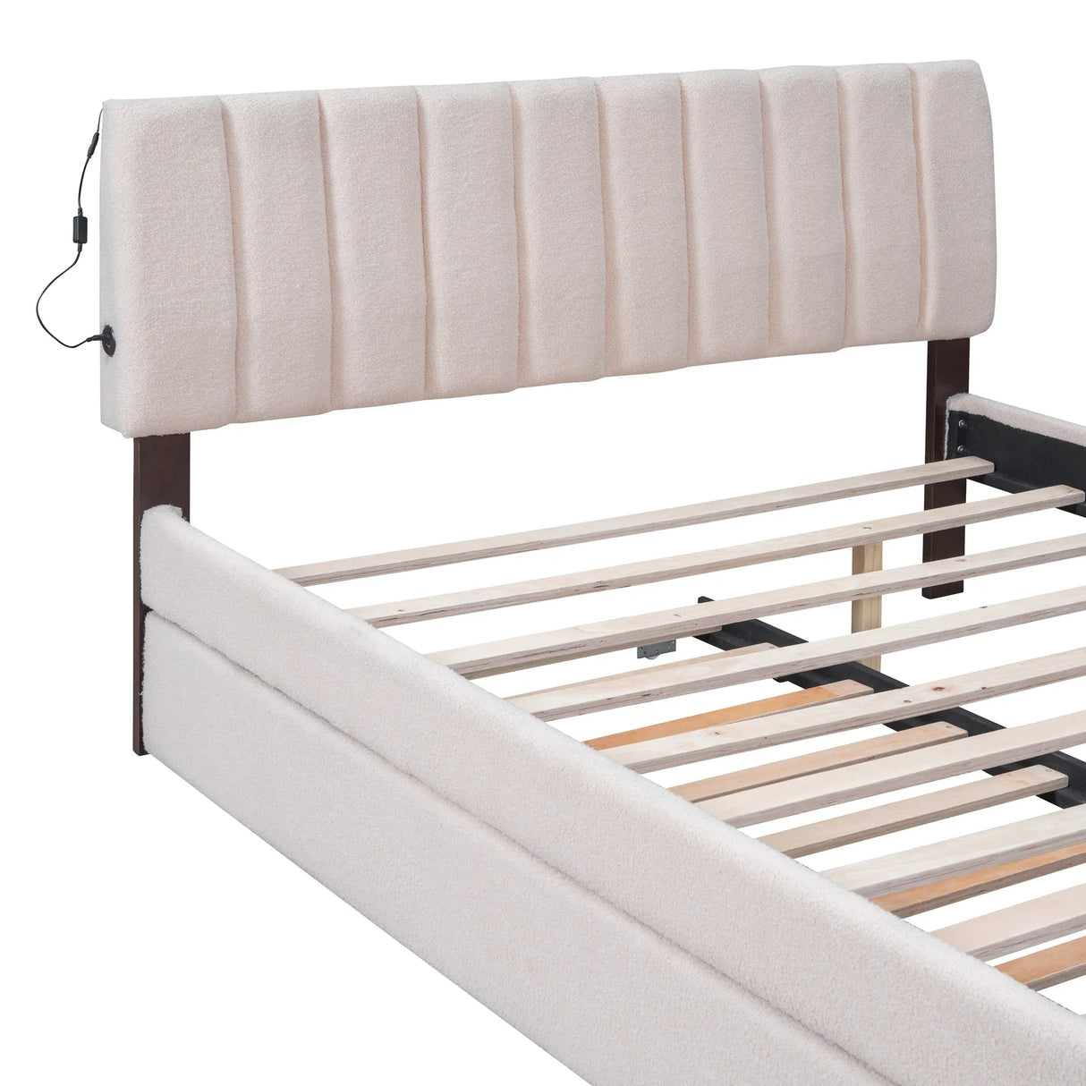 Queen Teddy Fleece Upholstered Platform Bed With Trundle - Omega Lifestyles