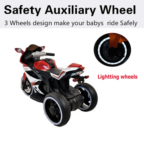 Electric Red Kids Ride-On Motorcycle With Lights - Omega Lifestyles