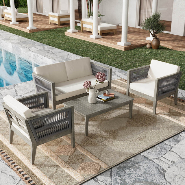 4-Piece Acacia Wood Outdoor Patio Furniture Set - Omega Lifestyles