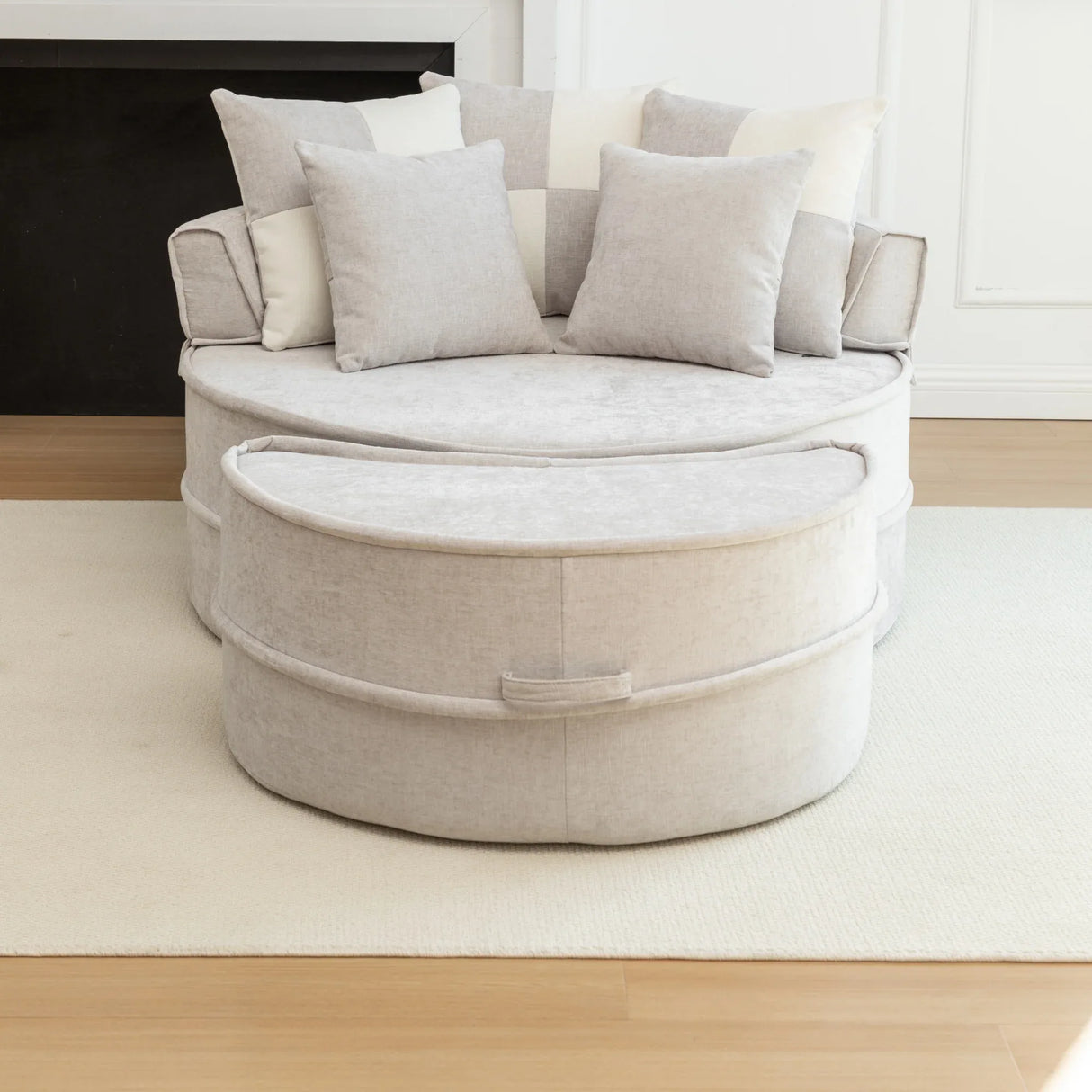 Modern Gray Chenille Barrel Accent Chair With Ottoman - Omega Lifestyles