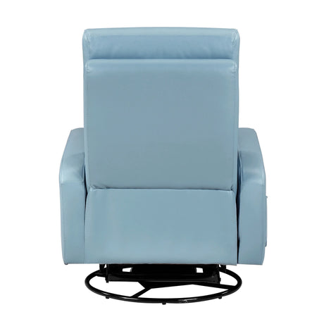 Blue Leather Gliding Swivel Recliner Chair With Recline - Omega Lifestyles