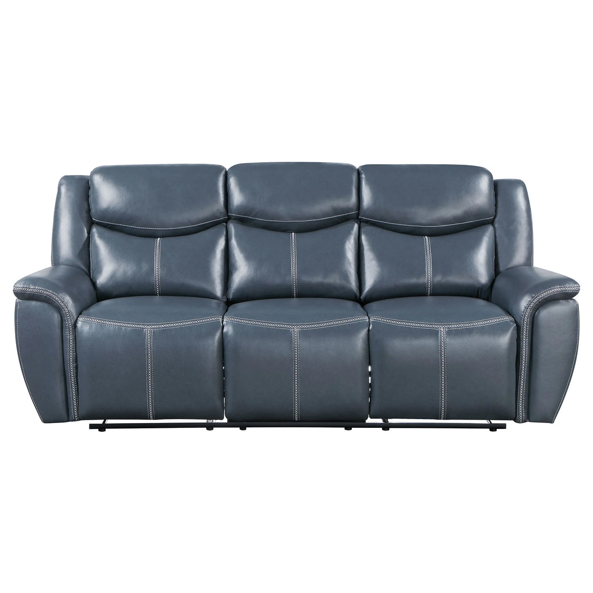 Blue Faux Leather Motion Reclining Sofa With Drop-Down Table - Omega Lifestyles
