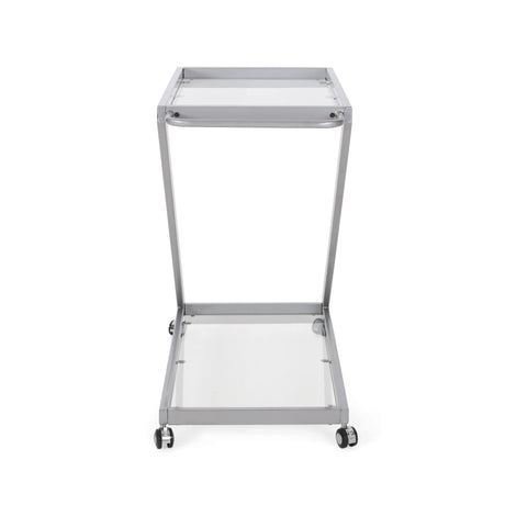 Modern Z-Shaped Silver Glass And Metal Bar Cart - Omega Lifestyles