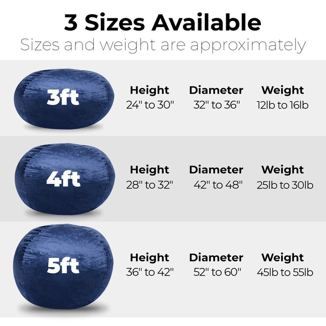 Minky Velvet Memory Foam Bean Bag Chair Navy - Omega Lifestyles