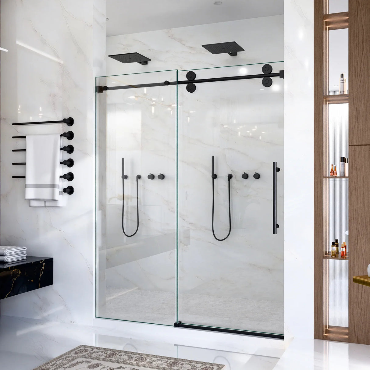 Frameless Matte Black 8mm Tempered Glass Shower Door - Omega Lifestyles