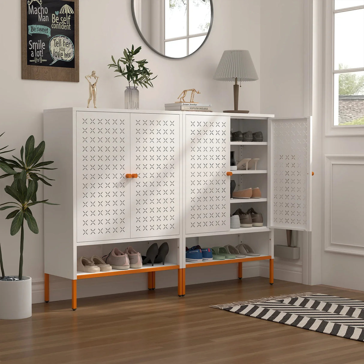 Modern White Metal Adjustable Shelf Shoe Cabinet - Omega Lifestyles