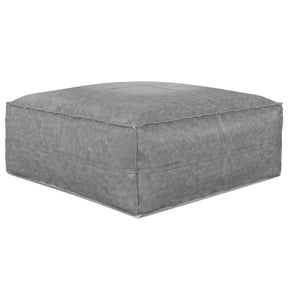 Distressed Grey Vegan Faux Leather Square Pouf Stool - Omega Lifestyles