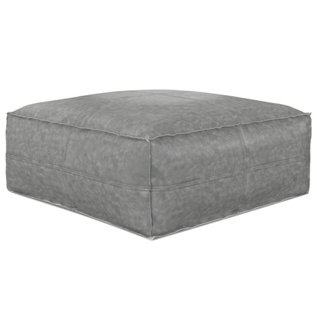 Distressed Grey Vegan Faux Leather Square Pouf Stool - Omega Lifestyles