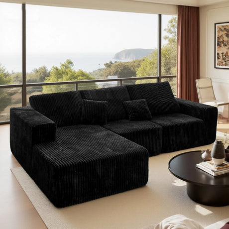 Modular Plush Corduroy Sectional Sofa With Chaise - Omega Lifestyles