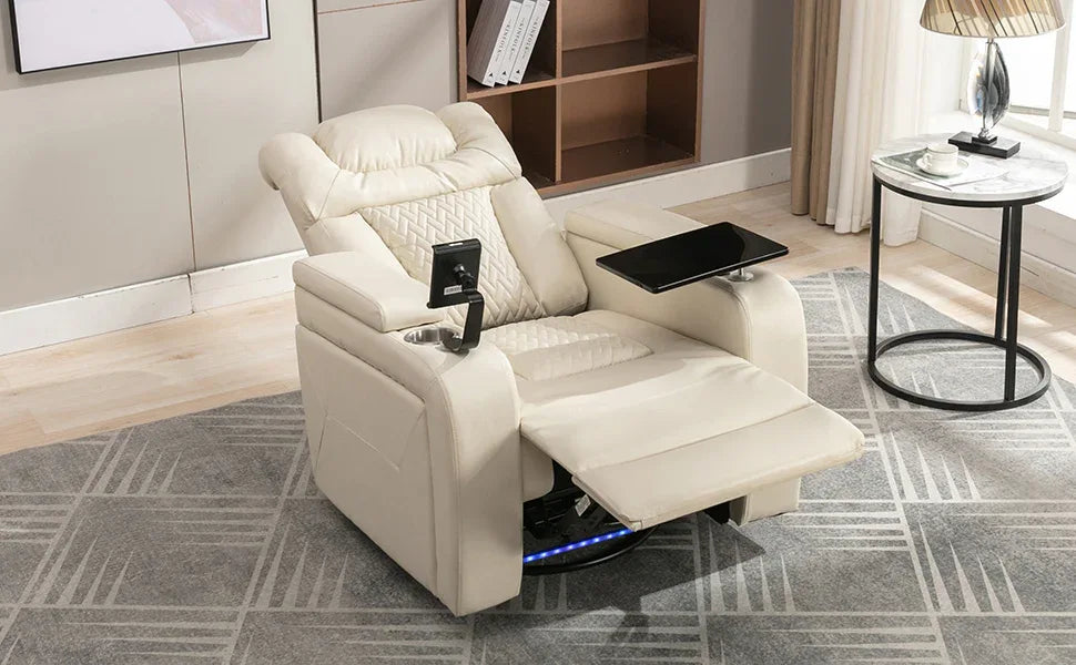 Power PU Leather Recliner Chair With Tray Table USB Port - Omega Lifestyles