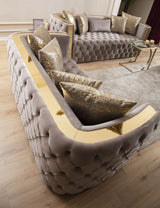Naomi Velvet Button Tufted Firm Sofa With Gold Accents - Omega Lifestyles