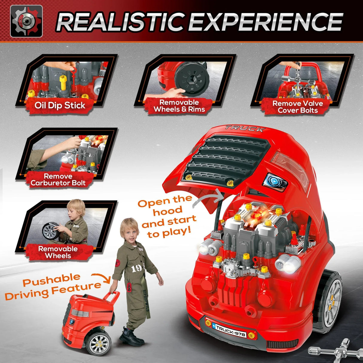 Kids Truck Engine Repair Toy With Realistic Sounds - Omega Lifestyles