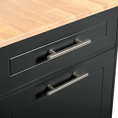 Fluted Rubber Wood Kitchen Island With Trash Can Cabinet - Omega Lifestyles