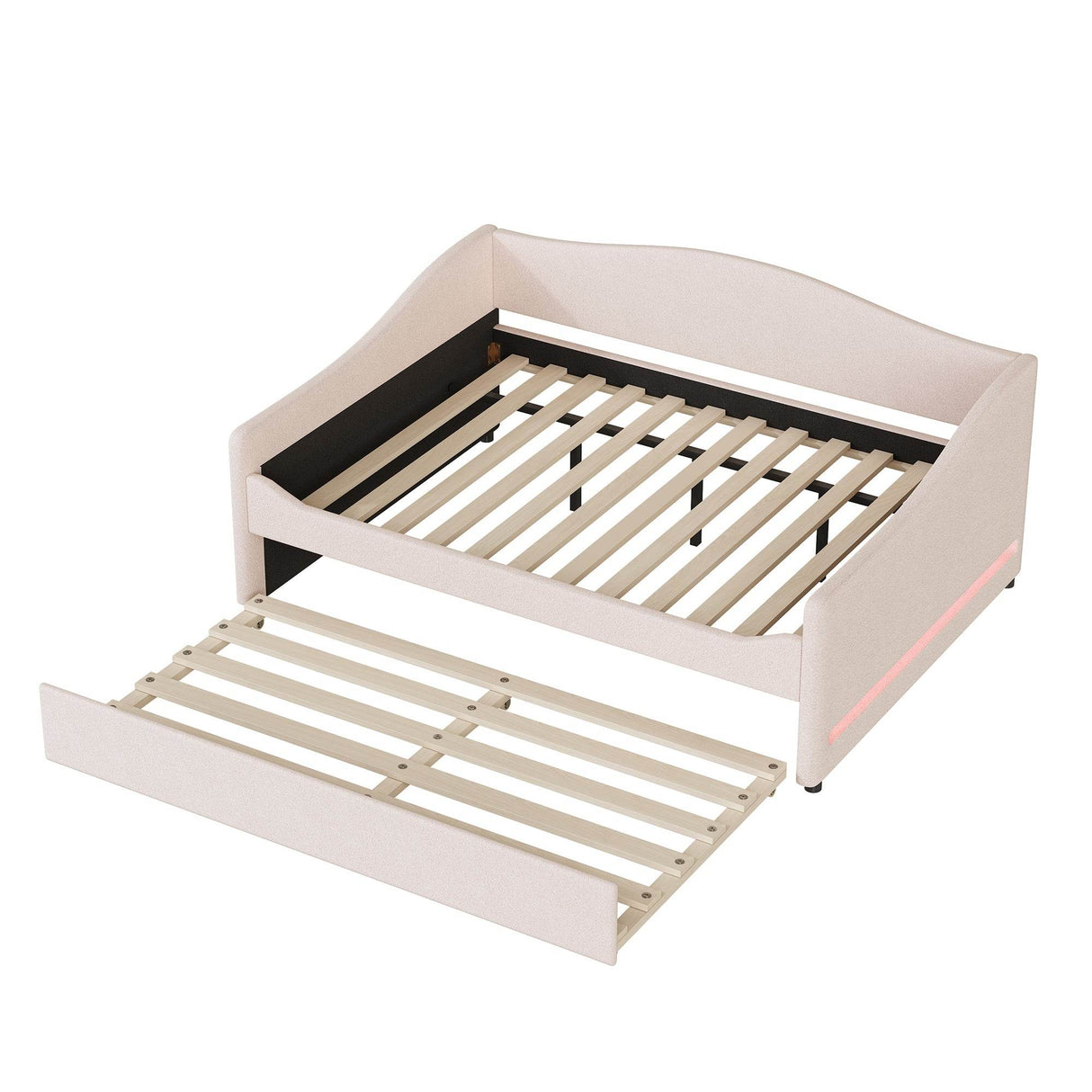 Full Teddy Fleece Upholstered Daybed With Trundle And LED Light - Omega Lifestyles