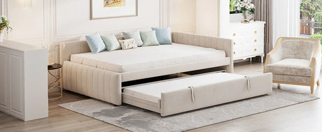 Full Upholstered L-Shaped Daybed With Twin Trundle - Omega Lifestyles