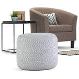 Round Braided Cotton Pouf Light Blue Natural Accent Stool - Omega Lifestyles
