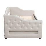 Twin XL Linen Upholstered Daybed With LED Lighting And Drawers - Omega Lifestyles