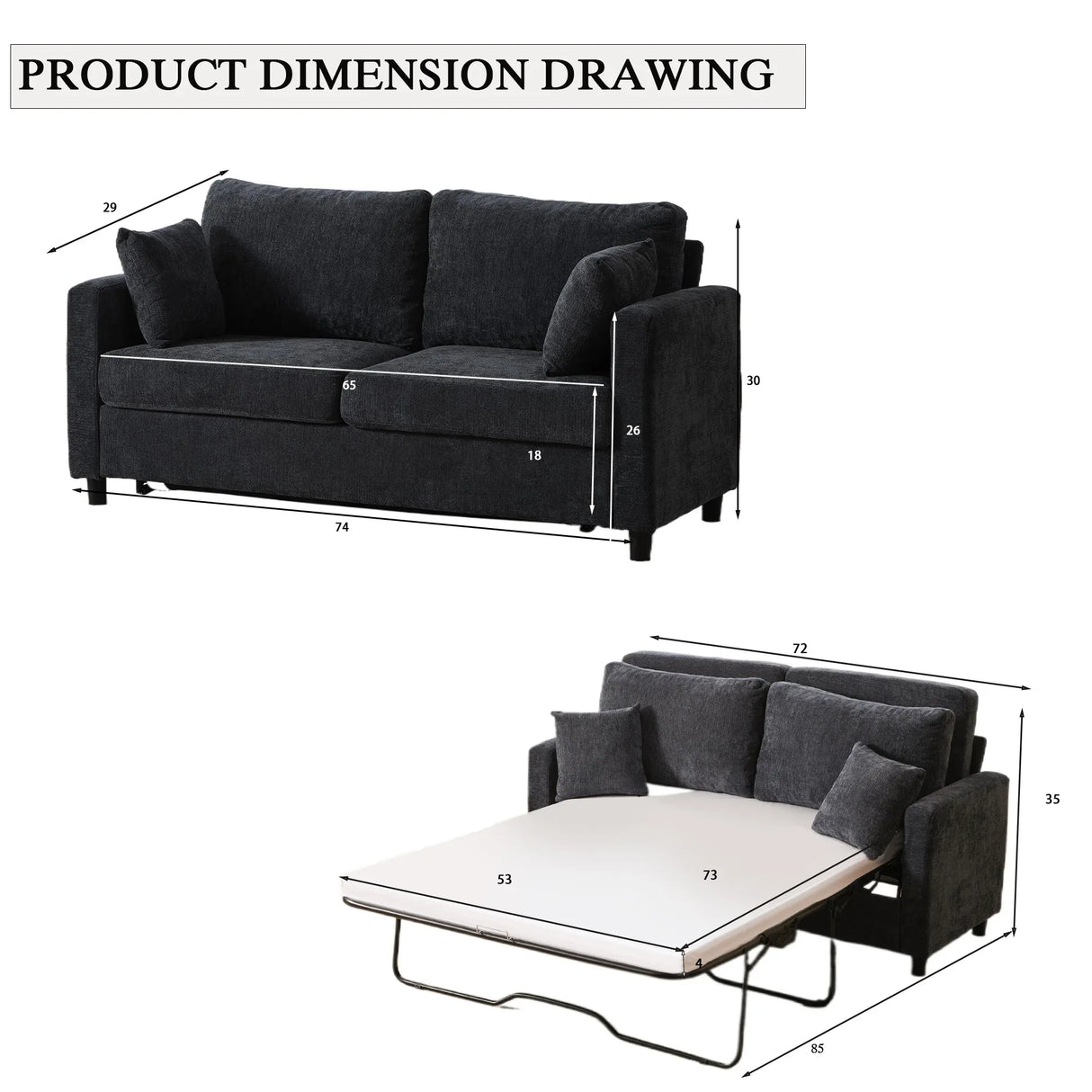 Modern Convertible Sleeper Sofa Bed With Memory Foam Mattress - Omega Lifestyles