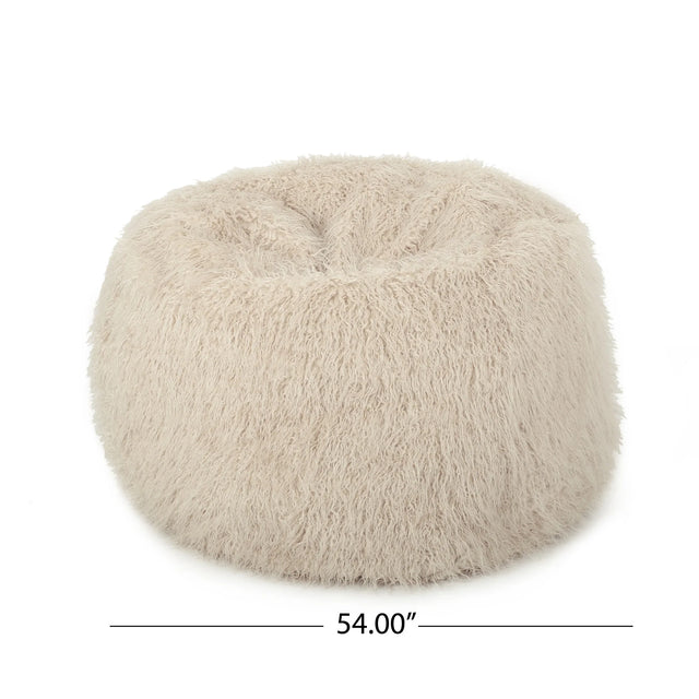 Rounded Faux Fur Taupe Foam Filled Bean Bag Seating - Omega Lifestyles